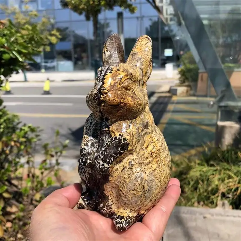 

15CM Natural Pictured Stone Rabbit Carving Healing Cute Fashion Healthy Children Toy Home Decoration Present 1pcs