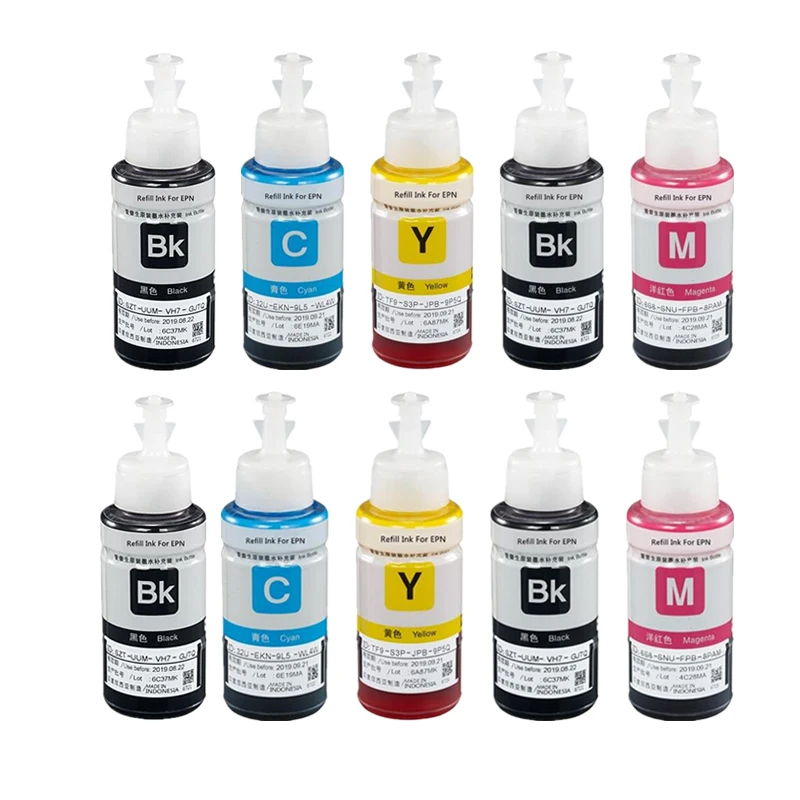 Tinta de repuesto para impresora Epson L100, L110, L120, L132, L210, L222, L300, L312, L355, L350, L362, L366, L550, L555, L566, 4 colores, 70ml