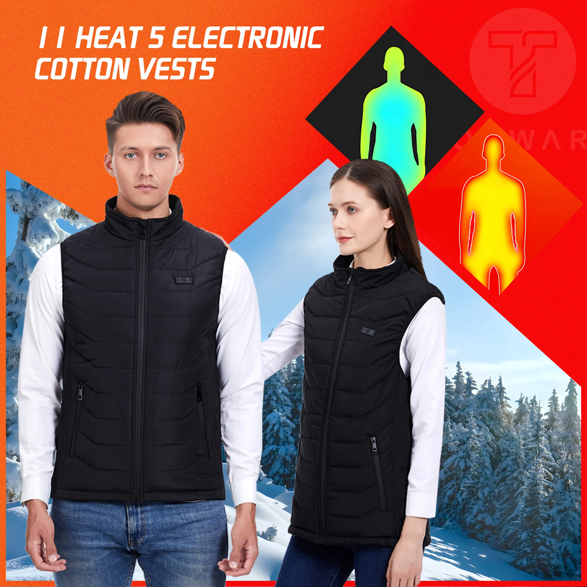 TODWARM 11 Areas Usb Heated Jacket Men Women Electric Heated Vest Heating Vest Heated Bodywarmer Usb Inner Heat Vest Veste