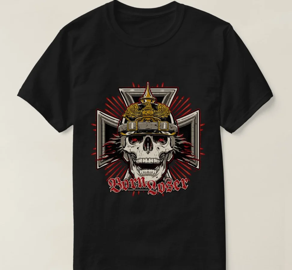 WW1 German Iron Cross Pickelhaube Prussian Soldier Skull T-Shirt 100% Cotton O-Neck Short Sleeve Casual Mens T-shirt Size S-3XL