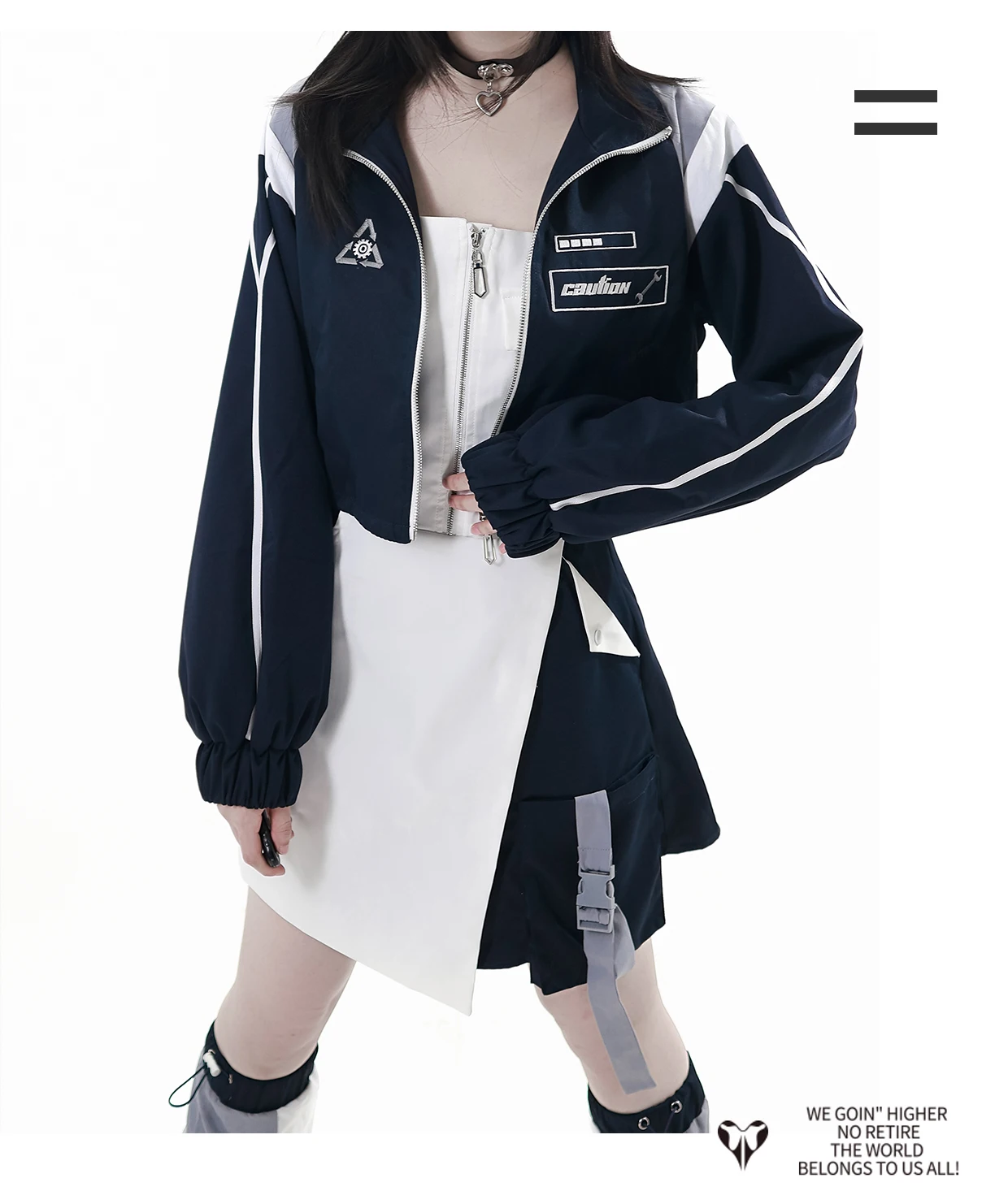 Japanese Preppy Style Workwear Y2K Sweet Cool Outfits Autumn Winter Girl's Hooded Jacket Top Skirt Short Coats Leg Warmers Set