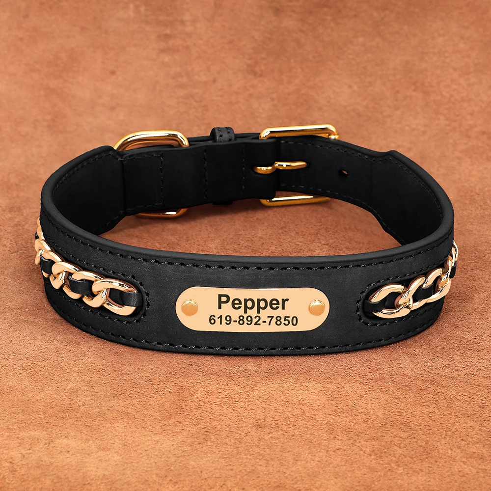 PET ARTIST Benutzerdefiniertes Leder-Hundehalsband-Zubehör, personalisiertes ID-Tag, Namensschild-Halsbänder für kleine, mittelgroße und große Hunde, französische Bulldogge, Pitbull 5