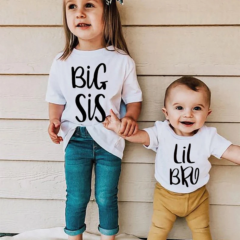 Children\'s Clothing Lil Bro Big Bro And Lil Sis Big Sis Children T Shirt Fashion Cotton Boys Girls T Shirt Clothes Child boy