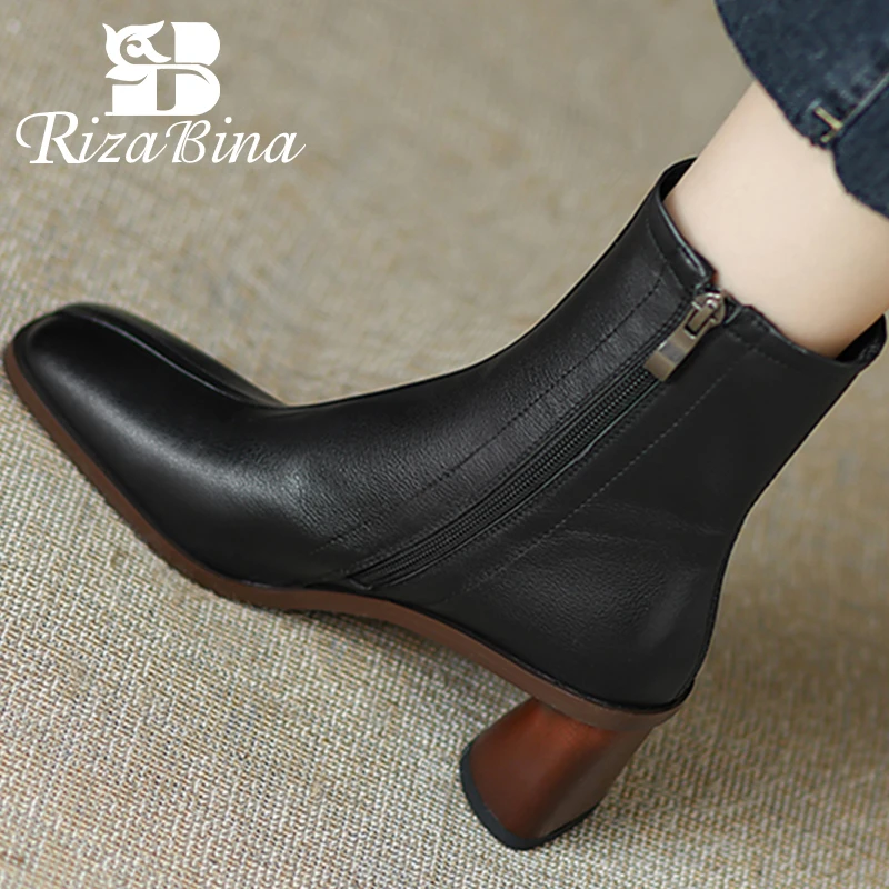 

RIZABINA New 2023 Women Ankle Boots Genuine Leather Strange Heel Winter Shoes Fashion Daily Short Boots Footwear Size 34-39