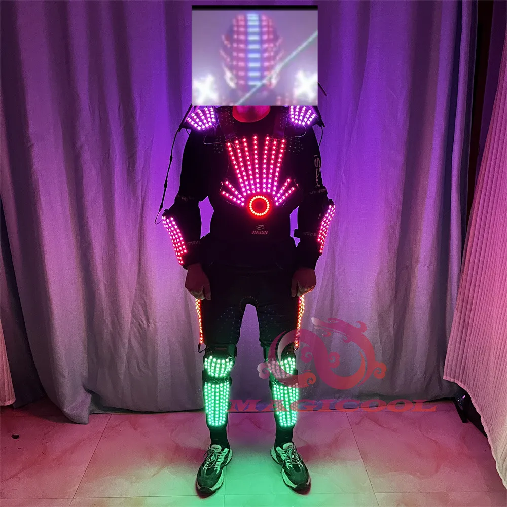 

Magicool RGB Remote Control Led Costumes Robot DJ Stage Dance Show Armor Helmet Rechargeable Battery Clothes