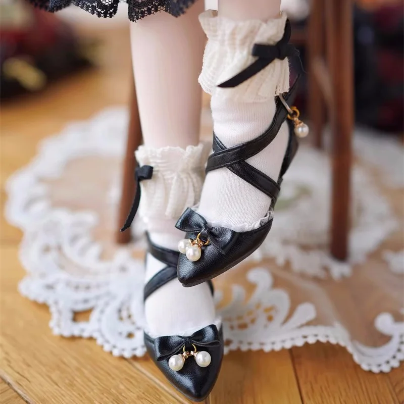 

BJD Doll Shoes Girls Toys 1/3 Pointy Toe Bow Peal Chain Cross buckle Elegant Red Blue Buckle High Heels Gifts Doll Accessories
