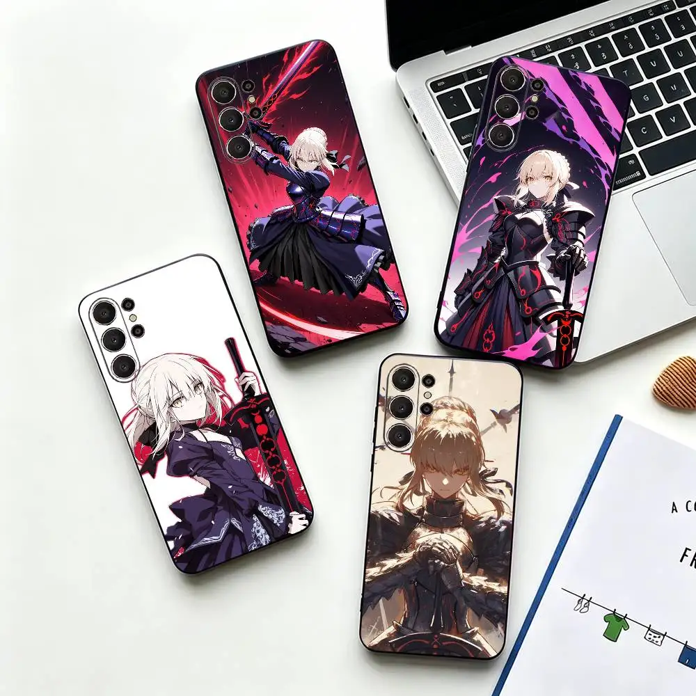Anime Fate black S-Saber Phone Case For Samsung S26,S24,S21,S22,Plus S23,S30,Ultra,S20,Fe,Black Soft Silicone