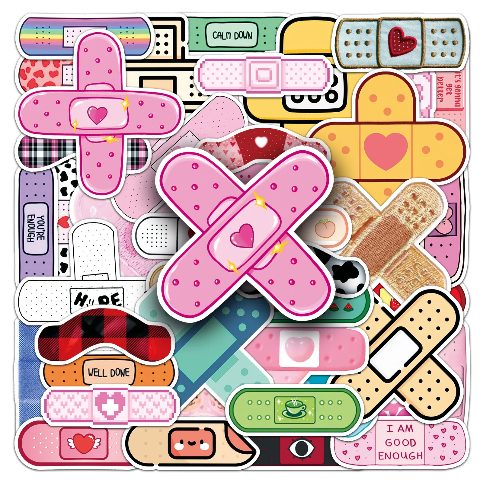 

50PCS Cartoon Band-Up Instagram style Girly Heart Dopamine Decorative Laptop iPad Suitcase Waterproof Sticker Kids Toy Gift