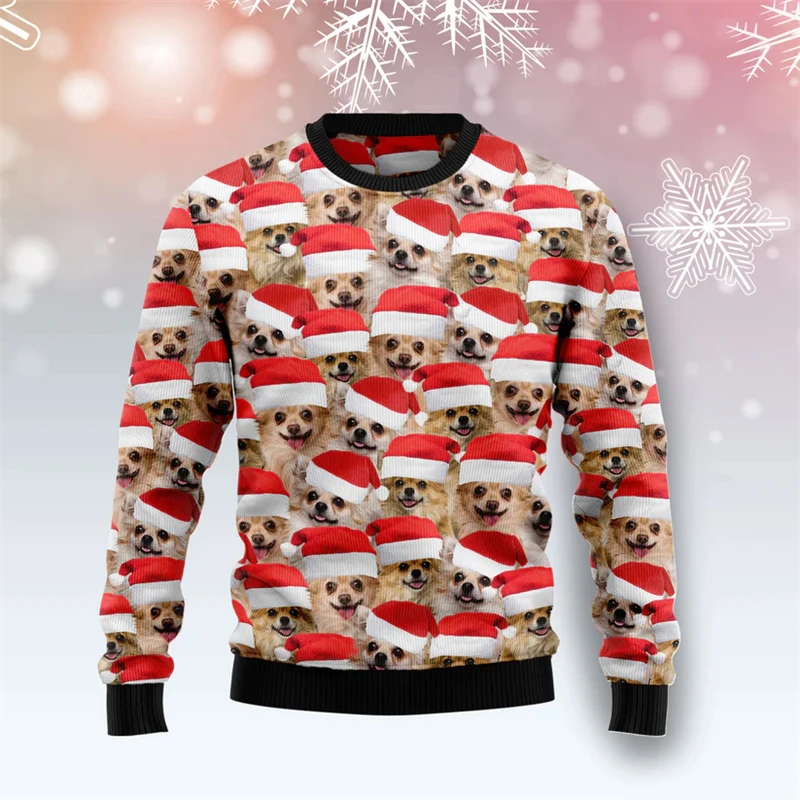 

Funny Dog Pattern Ugly Christmas Sweater Fashion Autumn Cute Animal 3D Printed Xmas Sweatshirts Casual Oversized Pullovers Tops