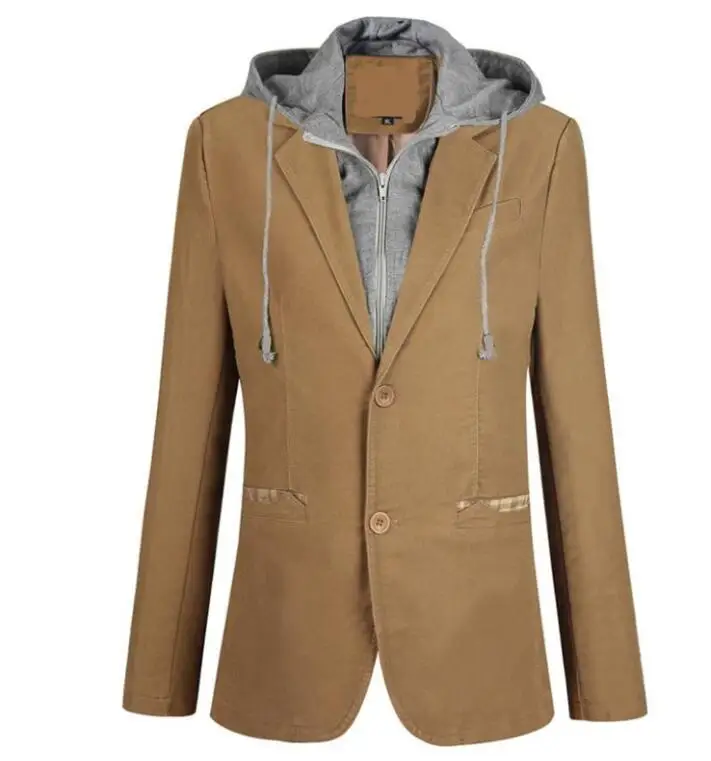 Blazer con cappuccio staccabili primavera autunno uomo blazer con cappuccio in cotone Slim Fit finto vestito a due pezzi