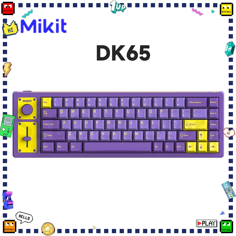 MIKIT DK65 Mechanical Keyboard Three Mode Gaming Keyboard 4000mAh Multifunctional Knob RGB Hot Swap Gasket PC Gamer Accessories