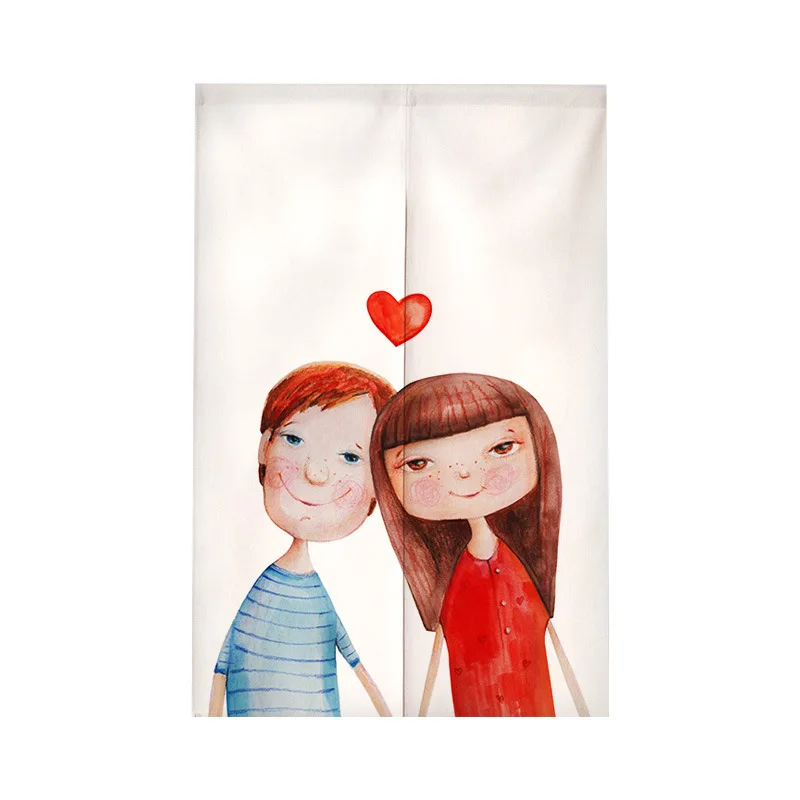 ستارة غرفة تغيير الرسوم المتحركة المرسومة يدويًا، ستائر المدخل، مدخل المطبخ، نصف ستارة معلقة من الكتان نورين #6