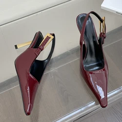 Female Slingback Fashion Pointed Toe Ladies Thin Heels Shoes Metal Buckle Footwear New In Heels Pumps Shoes For Women Big Size