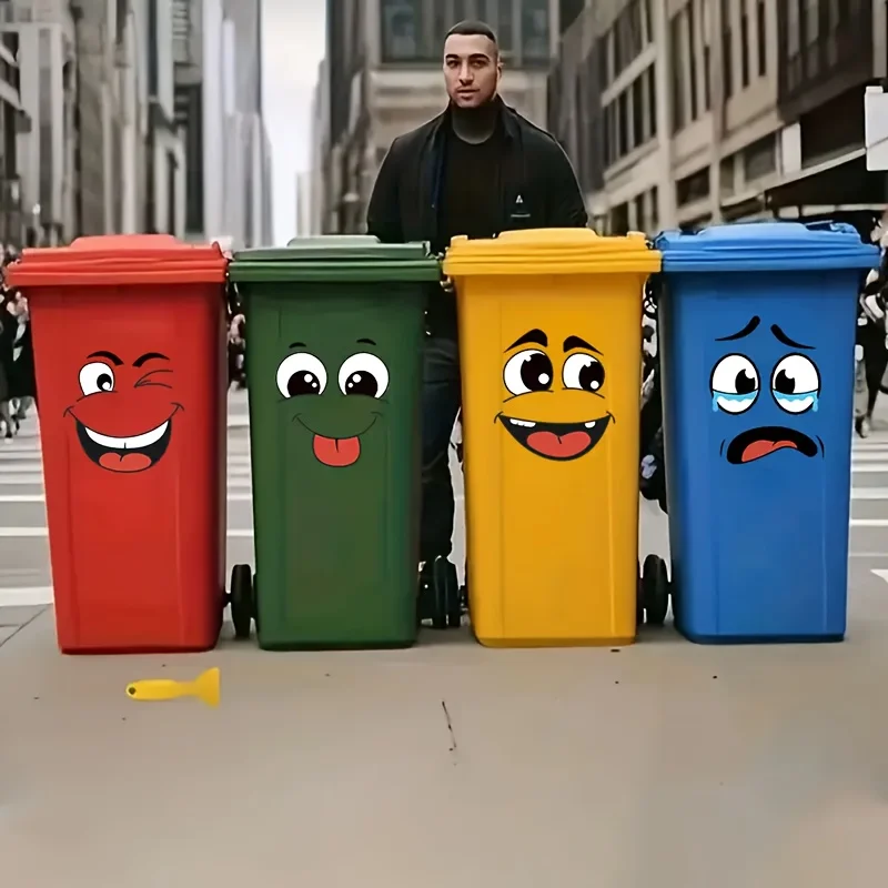 4 pegatinas de dibujos animados, autoadhesivas, adecuadas para superficies plásticas, extraíbles, perfectas para decoración del hogar, se pueden utilizar en latas de basura, paredes, inodoros, refrigeradores, superficies lisas, decoraciones temáticas divertidas que cubren mucho mal de paredes.