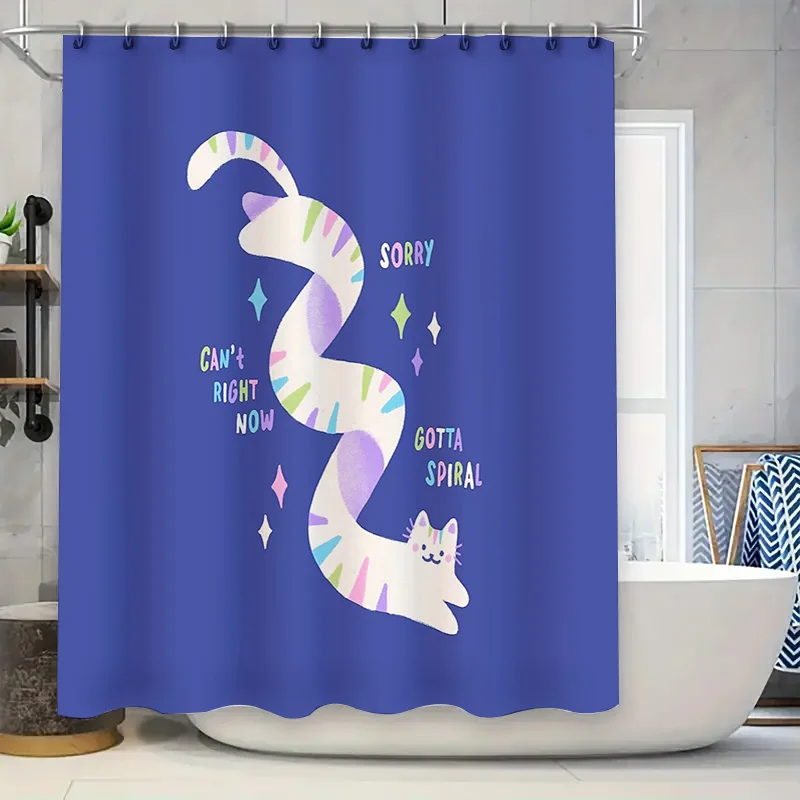 

Cute Cat Spiral Pattern Shower Curtain Waterproof Bathroom Decor Japanese Style Anime Washroom Fabric Curtain Home Textile