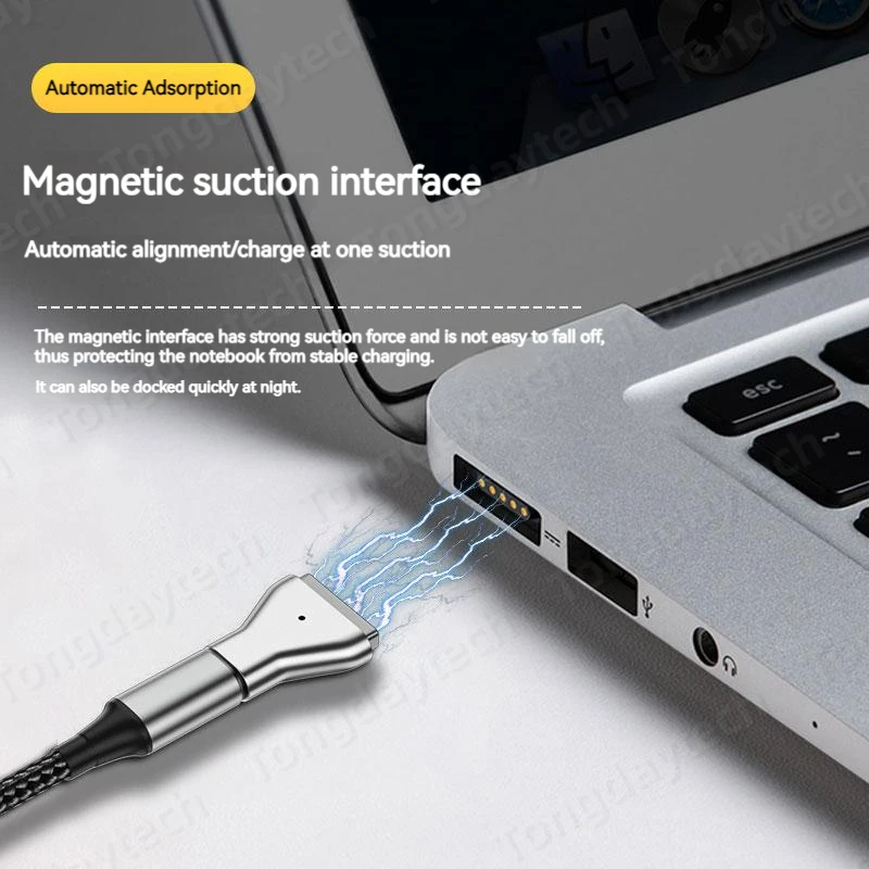 Alumínio USB Tipo C Adaptador PD Magnético, Indicador LED, Carregamento Rápido, Conversor de Ficha Magnética, Magsafe 1 2 MacBook Air Pro, 100W