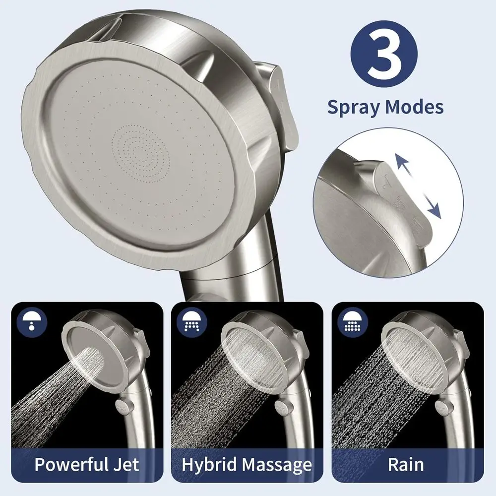 Głowica prysznicowa wysokociśnieniowa z 3 trybami pracy, funkcją pauzy, oszczędzająca wodę, przenośna, ręczna, do kamperów i na kemping.