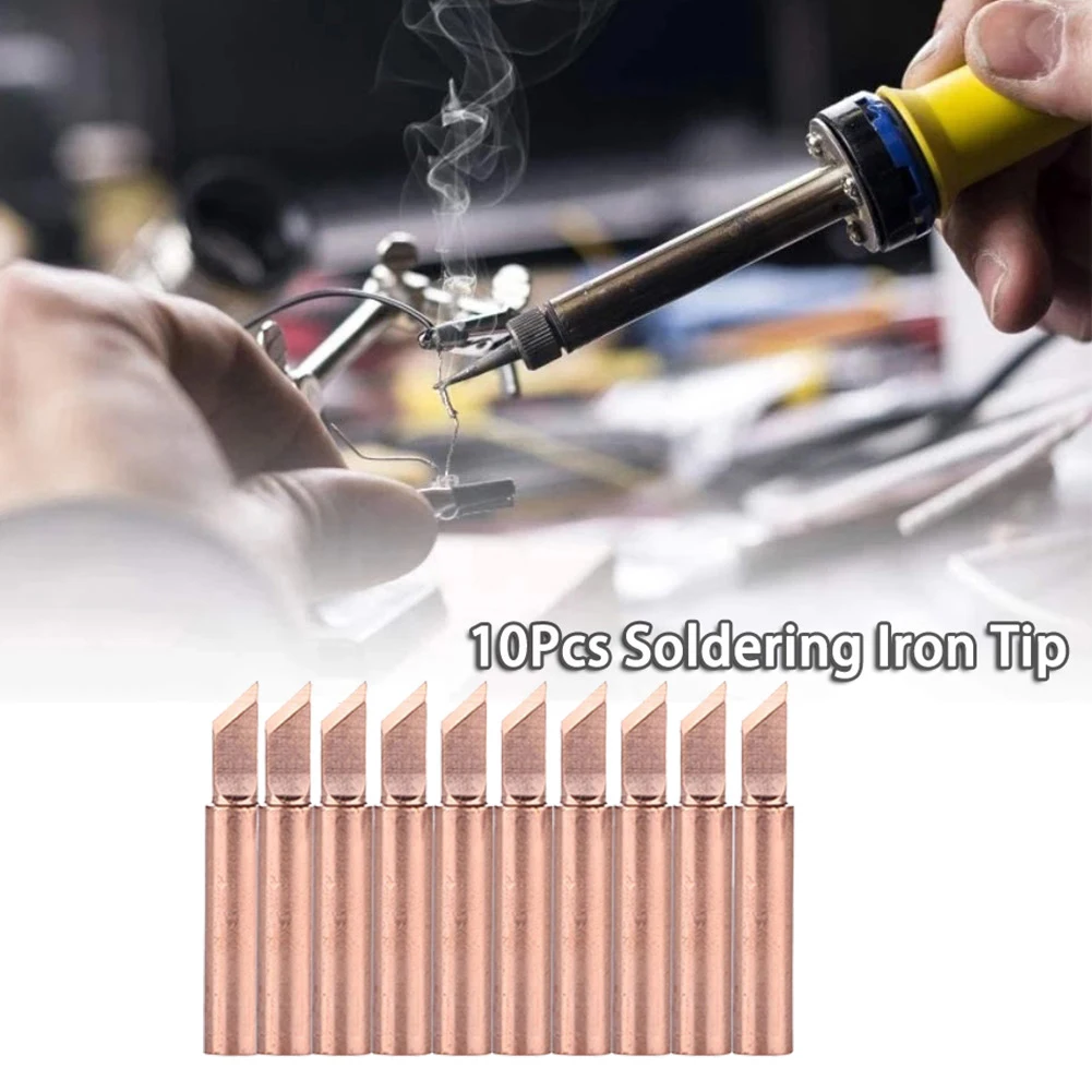 10 Pack 900M-T-K Pure Copper Soldering Iron Tips For 936 8586 937 938 969 852D Stations, K Shape Welding Tip