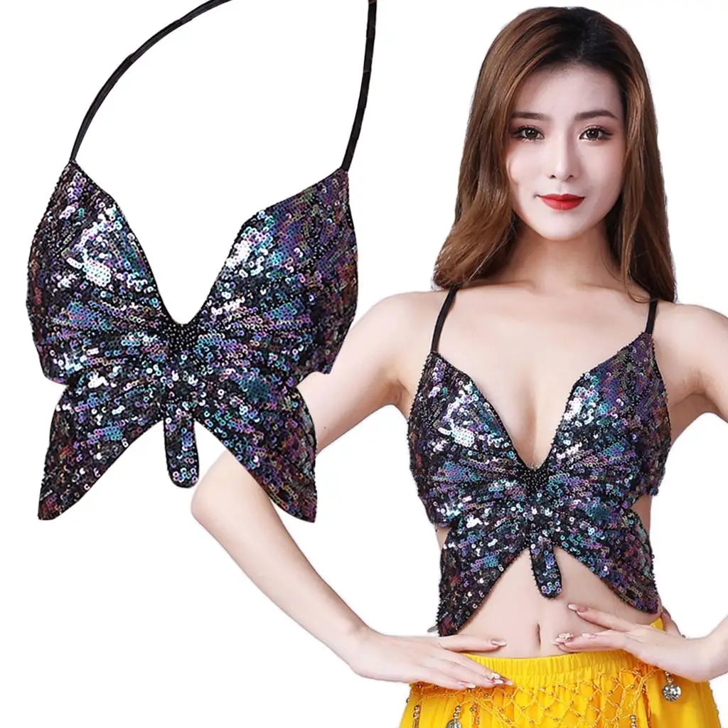 Phụ Nữ Múa Bụng Áo Ngực Sequin Latin Dây Crop Top Clubwear Trang Phục Hàng Đầu