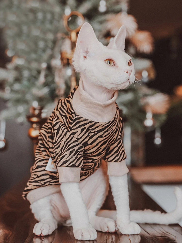 Sphynx Cat Striped Sweatershirt Hairless Cat T-shirt Clothes Comfort Cotton Coat For Devon Rex Cat Soft Vest For Spring Outwear