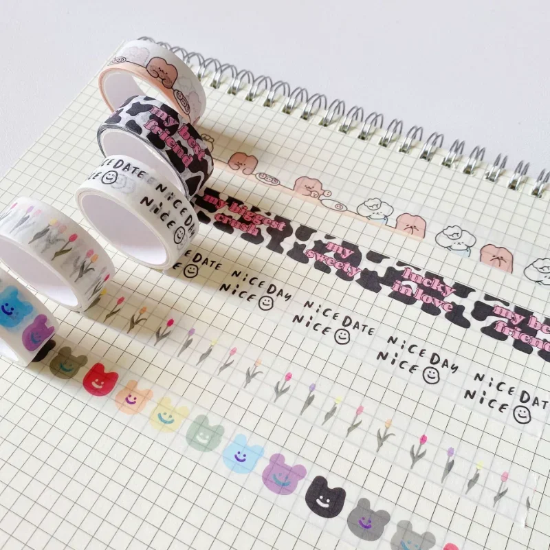 15mm*30mm Cow Pattern Tulip Bear Washi Tape Notes Card Sealing Stickers Creative Diy Decorative Tapes Cute Japanese Stationery