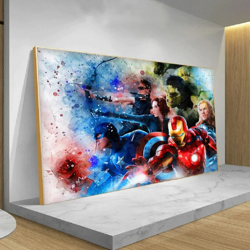 Miniso Disney Marvel Watercolor Avengers Spiderman Ironman Poster Print Superhero Canvas Painting Wall Art Living Room Decor