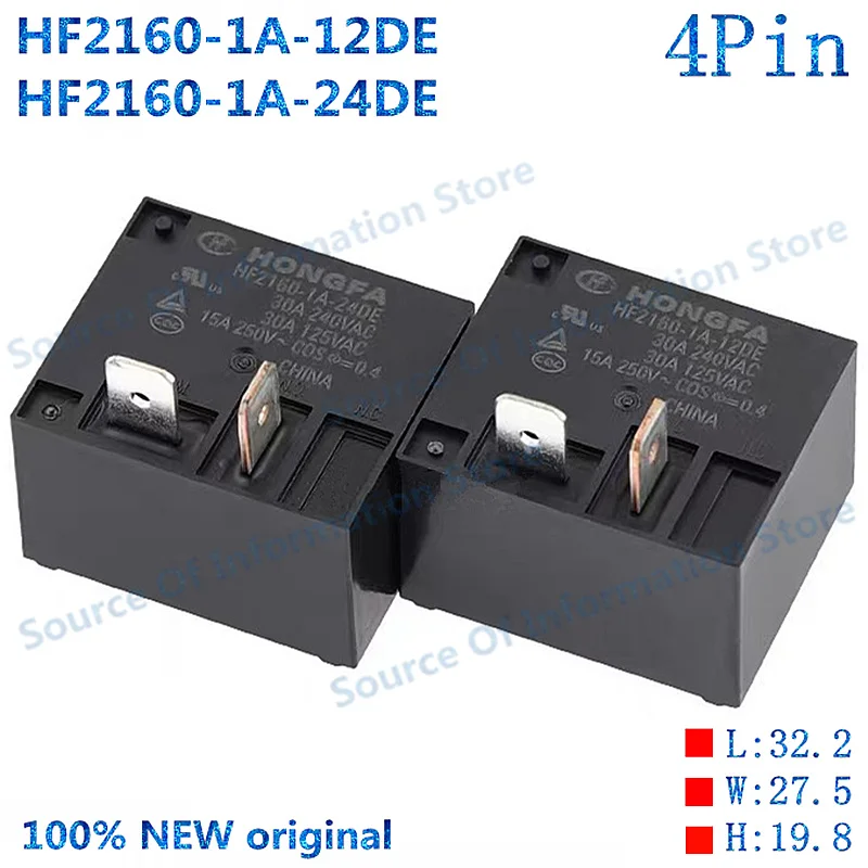 5PCS HF2160-1A-12DE 24DE 4Pin 30A 12V/24V High Power Relay 100% New original