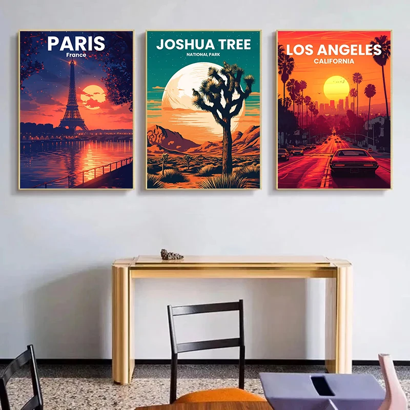 الشمال خمر مدينة السفر المشارك لندن باريس روما المشهد التوضيح حائط لوح رسم صورة فنية ديكور المنزل كوادروس #3