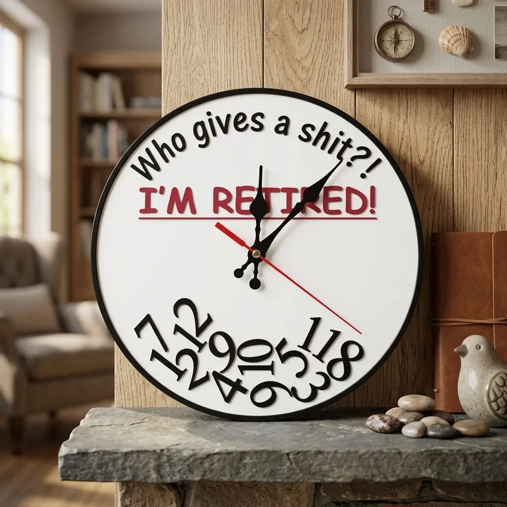 Lightweight Wooden-Backed Wall Clock with Humorous Retirement Slogan and Quiet Sweep Movement for Indoor Decor