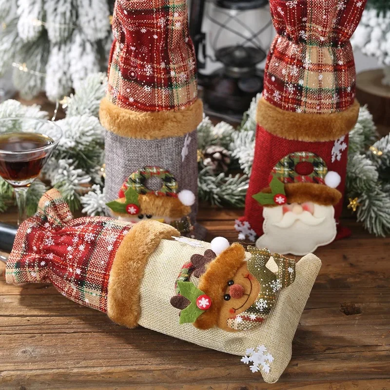 Xmas Wine Bottle Decor Caps, Santa Snowman Christmas Socks Ornaments, Nice Decor For Home Gift Shelf Holiday Gathering