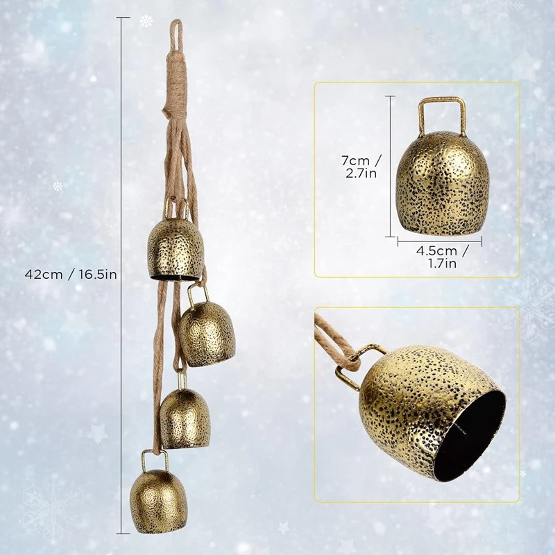 1 Set Handheld Chimes Bell Metal Vintage Cowbell Christmas Bell, Hanging Cow Bell Decorations