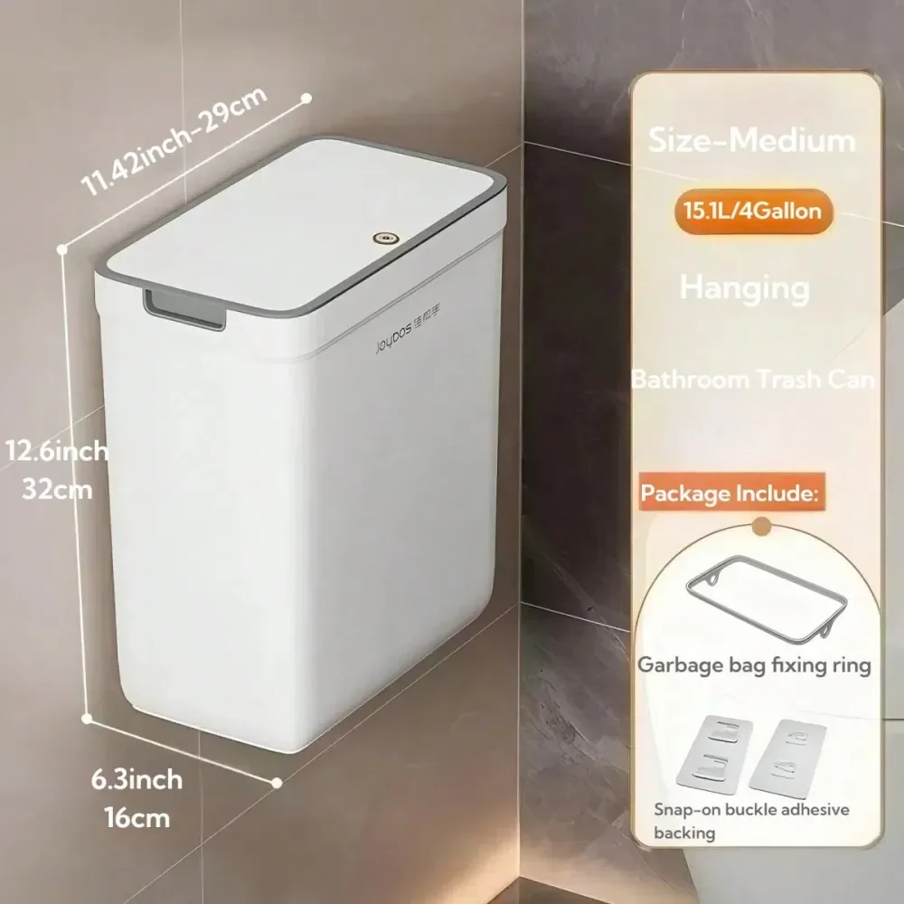 

1pc 4 Gallon White WallMounted Trash Can With Removable Lid, Rectangl Plastic Hanging Trash Can, White Versatile WallMounted Flo