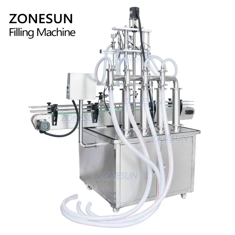 ZONESUN ZS-YT4T-4D 4 cabezales de buceo jabón espumoso botella de champú líquido máquina de llenado de pistón llenador de agua