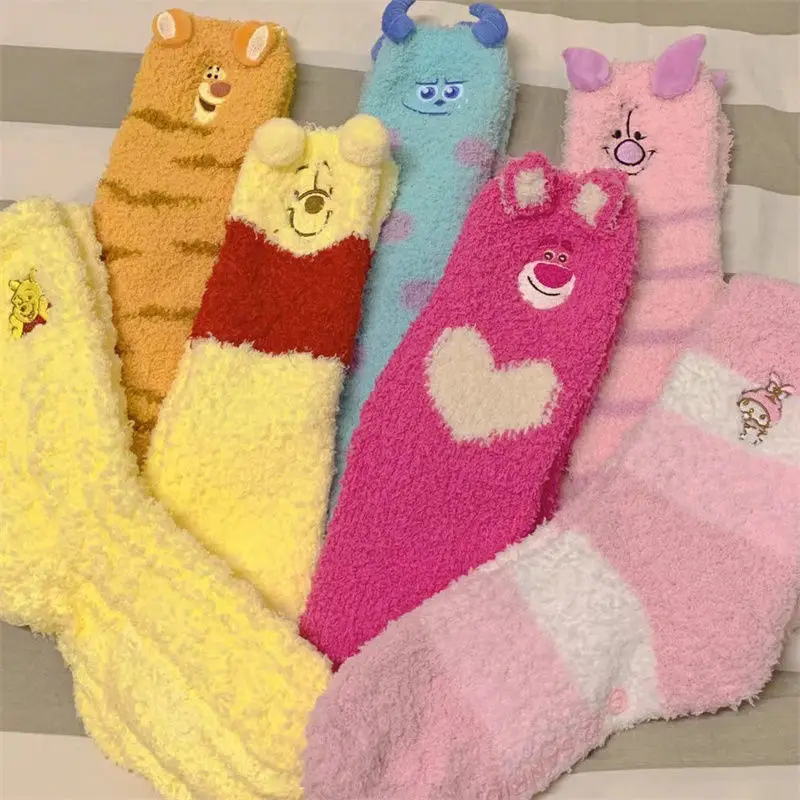 Disney Lotso Tigger Piglet Winnie the Pooh simple cute creative cartoon embroidery soft comfortable warm plush mid-calf socks