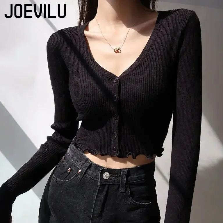 Sexy Knitted Cardigan V Neck Naked Navel Crop Tops Chic Fungus Hem Shirt Women\'s Spring and Summer Korean Versatile Y2k Sweater