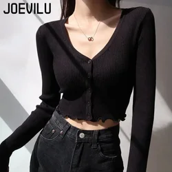 Sexy Knitted Cardigan V Neck Naked Navel Crop Tops Chic Fungus Hem Shirt Women's Spring and Summer Korean Versatile Y2k Sweater