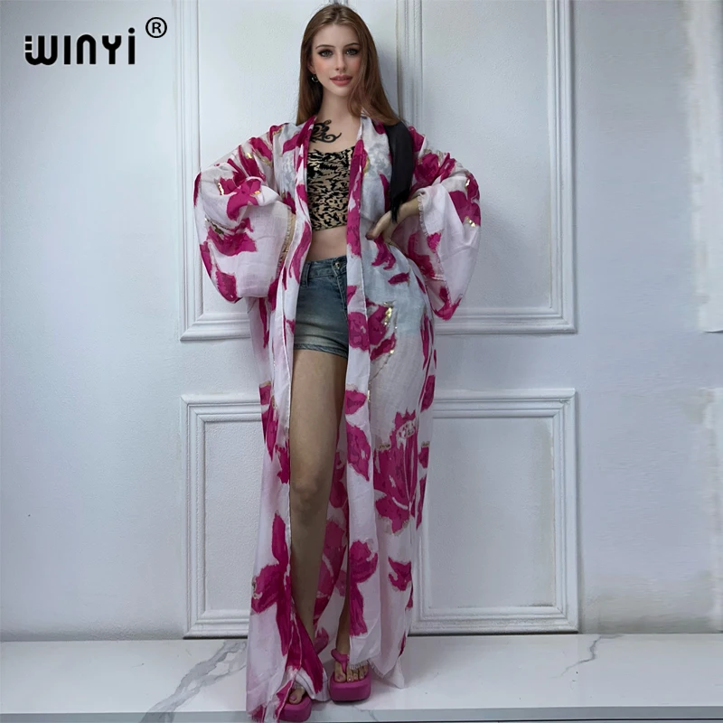 WINYI Africa Kimono Women Summer Print Hot stamping cardigan Female abaya dubai luxury beach Cover Up boho odzież party dress