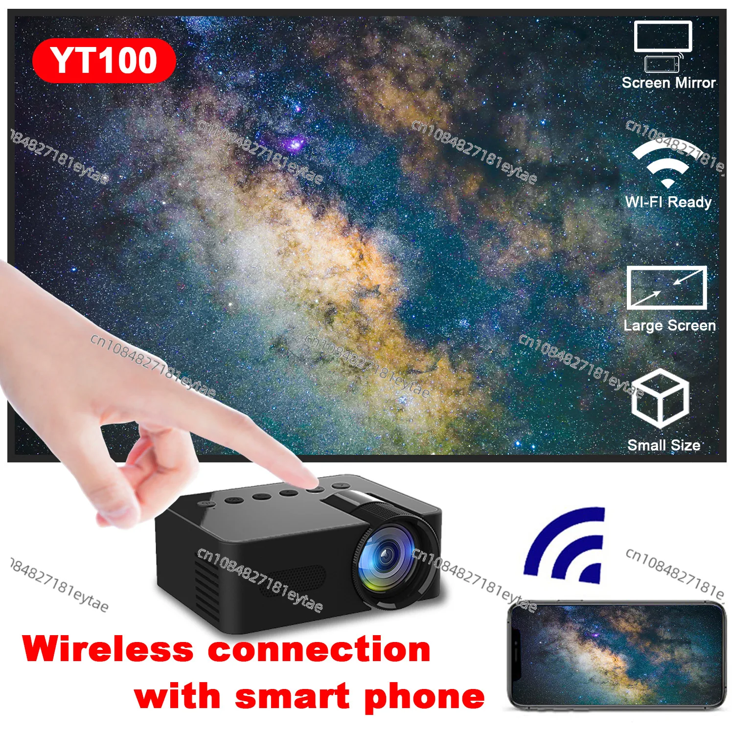 YT100 Mini Home Projector Wireless Same Screen Mobile Phone