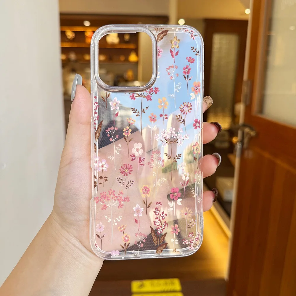 

Aesthetic Clear Phone Case with a Pink Floral Design for iPhone 16 15 14 Pro Max 13 12 11 XS Max X XR 7 8 Plus Phone Case Cover
