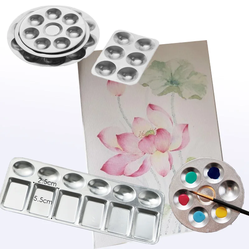 6/7/10/12 скважинная алюминиевая металлическая акварельная палитра, легко чистится и носить, эскизы на открытом воздухе, ручная роспись, маникюр, смешивание цветов