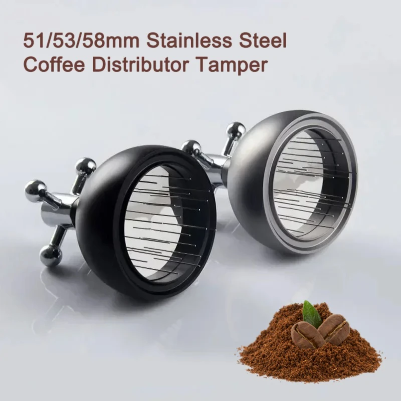 

51/53/58mm Stainless Steel Coffee Distributor Tamper with WDT Needles,Adjustable Depth Espresso Barista Tool,Easy Clean&Portable