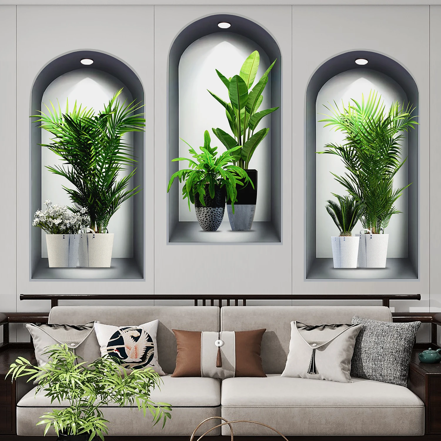 18 Styles Simulated Archway Niche Potted Plant Painting Stairway Entrance Hall Wall Stickers Peel & Stick Art Mural Wall Decals