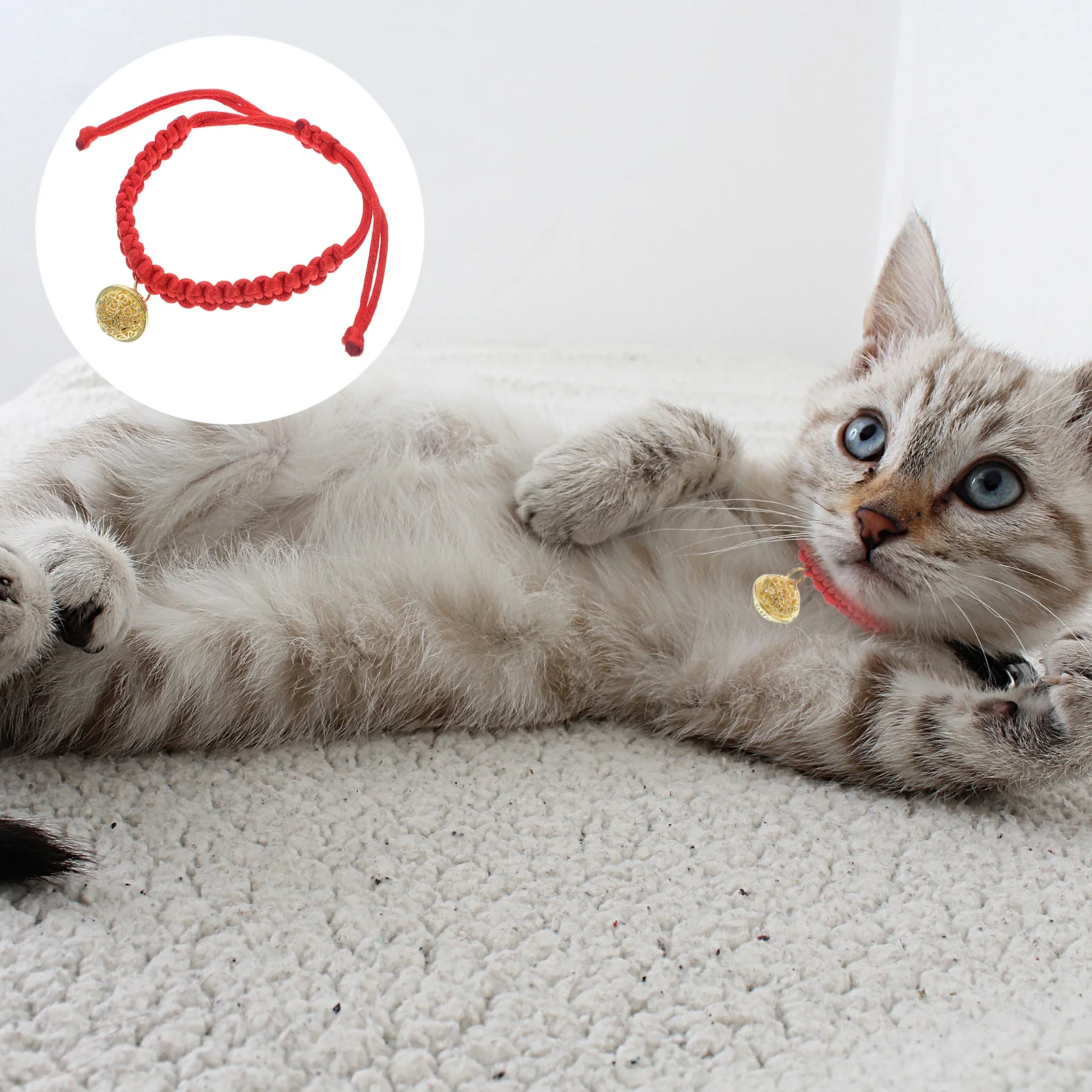 

Red Handwoven Dog Kitten Puppy 15cm Hand Woven Pet Collar 40cm Neck Red Handwoven Rope Collar Fortune Bell Pet Supplies