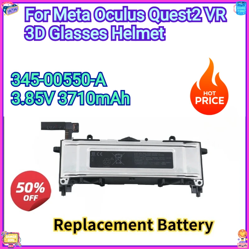 

New Replacement Battery 3.85V 3710mAh 345-00550-A for Meta Oculus Quest2 VR 3D Glasses Helmet