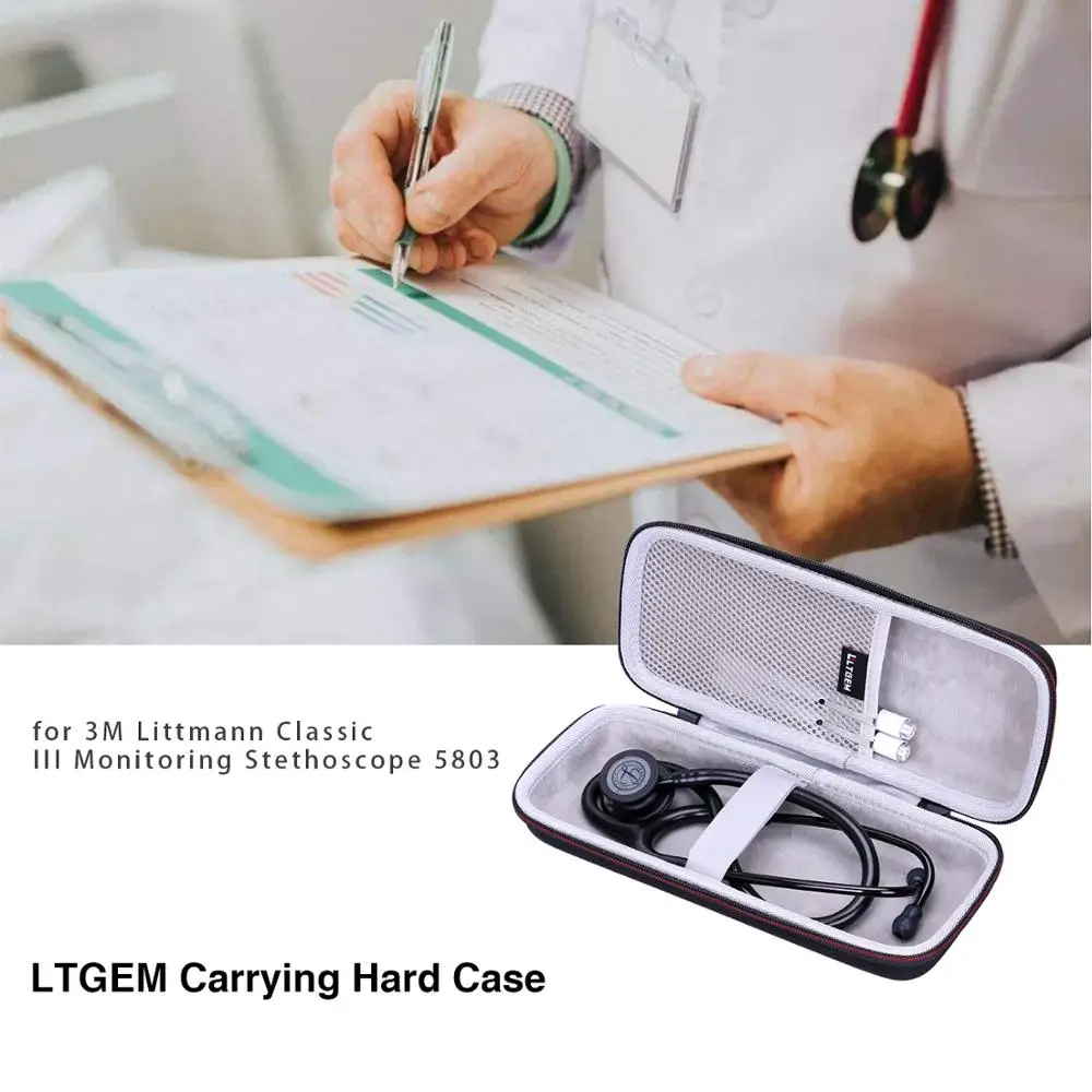 LTGEM EVA Black Carrying Hard Case for 3M Littmann Classic III Monitoring Stethoscope 5803