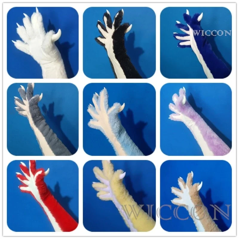 Fursuit Kigurumi Cat Paws Cartoon Plush Furry Cat Cosplay Kig Costume Nail Tiger Claws Full Finger Mittens Story Tell 1pair