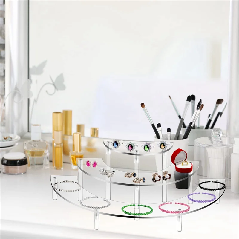 4 Pack 3 Tier Clear Cupcake Stand Holder,Half Moon Cupcake Stand, Acrylic Risers Display Stand,Dessert Stand for Display