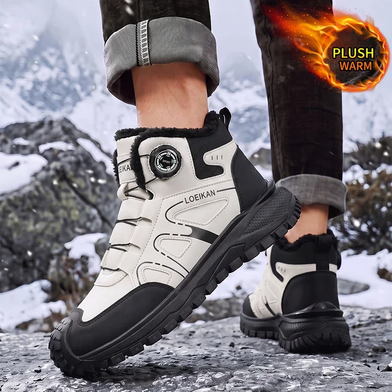 Damen High-Top Winterstiefel mit Plüschfutter, Drehverschluss, dicker rutschfester Sohle, modische Freizeit-Wanderstiefel für kaltes Wetter – Detail 2