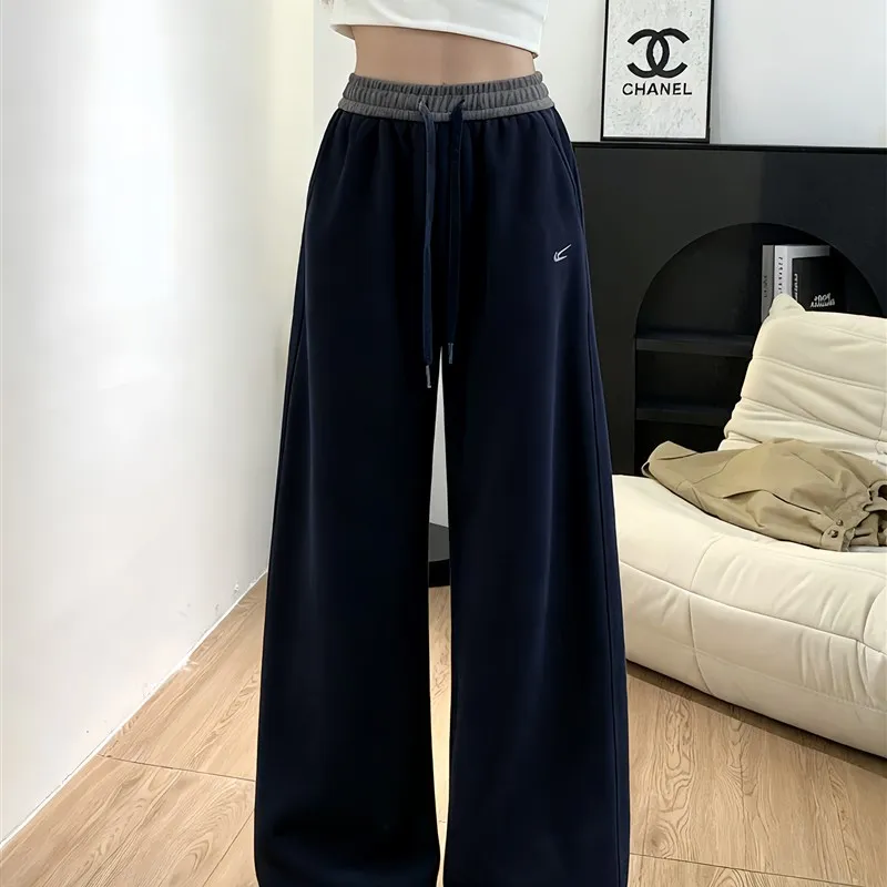 

High Waist Straight Leg Slimming Sports Casual Pants Women's Autumn Winter New Sle Knife Wide Leg Pants Embroidered