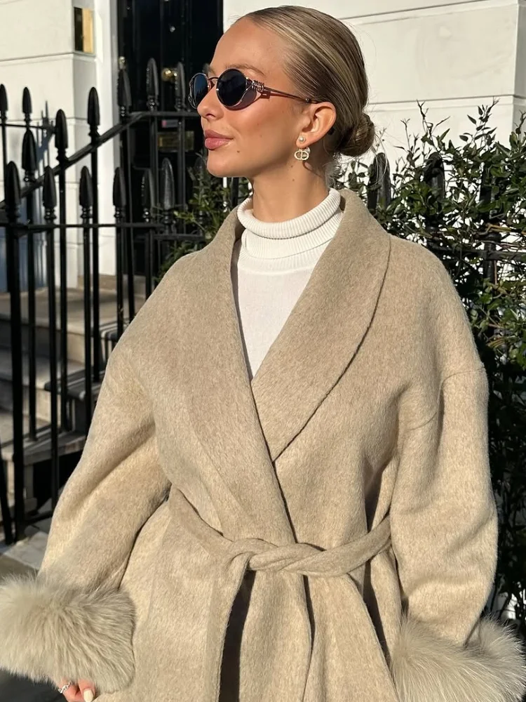 عادية بلون وشاح طوق معطف الصوف المألوف عادية واحدة الصدر جيب ملابس خارجية فضفاضة 2025 سترة Highstreet الجديدة